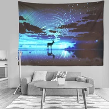 

Galaxy Aurora Tapestry Wall Hanging Forest Tree Landscape Hippie Psychedelic Tapiz Starry Sky Dorm Home Decor Deer Wall Carpet