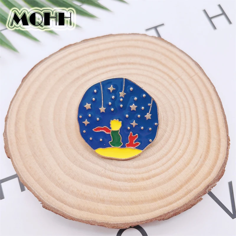 

Cartoon Cute Character Prince Animal Fox Back View Enamel Pins Round Star Planet Alloy Brooch Badge Woman Jewelry Gift For Kid