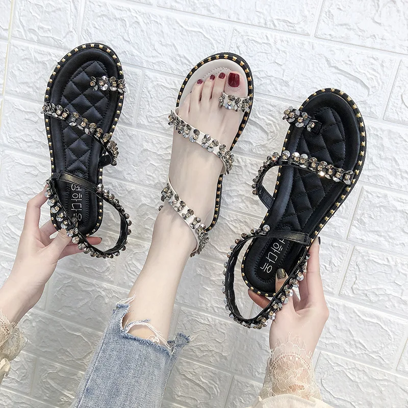 Man-made Diamond Sandals Women's 2019 Fashion New Style Korean-style Summer Students Flat Serpentine Winding Toe Covering Sandal 
Man-made Diamond Sandals Women's 2019 Fashion New Style Korean-style Summer Students Flat Serpentine Winding Toe Covering Sandal