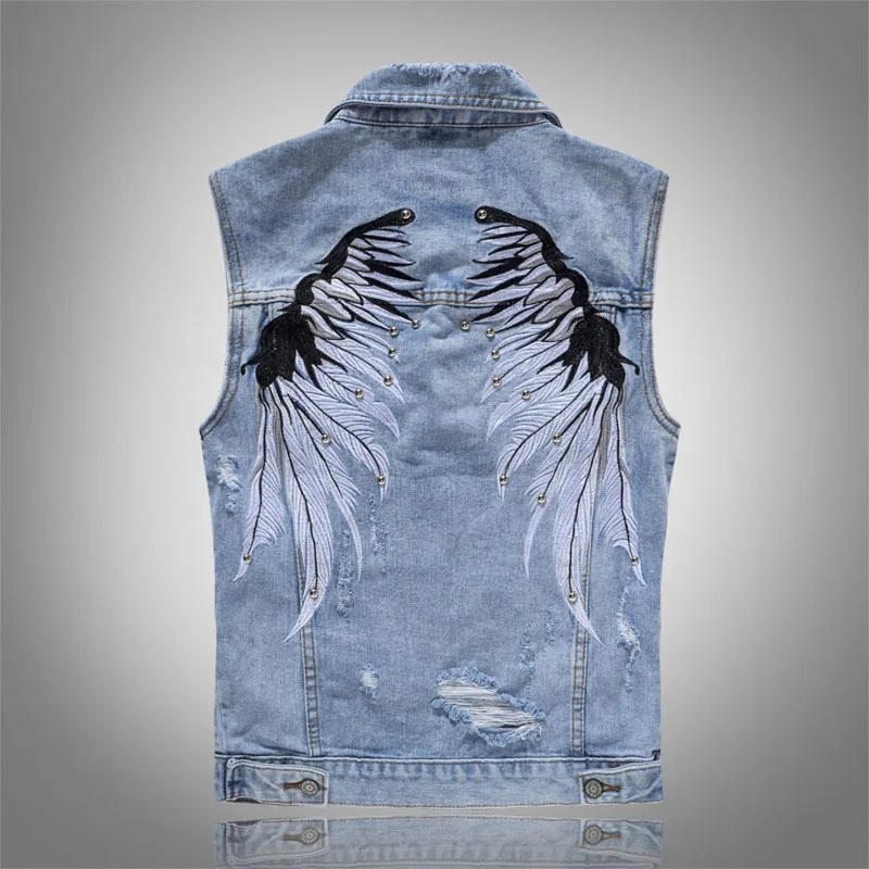 Men's Spring And Summer Autumn Denim Waistcoat Korean-style Popular Brand MEN'S Waistcoat Sleeveless Wing Embroidery Rivet Casua
Men's Spring And Summer Autumn Denim Waistcoat Korean-style Popular Brand MEN'S Waistcoat Sleeveless Wing Embroidery Rivet Casua