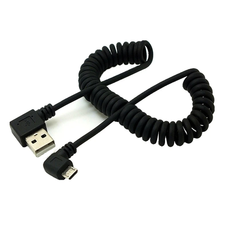 

micro usb male 90 degree right angled to usb male left / right angled spring Retractable stretch cable sync data charge 1m