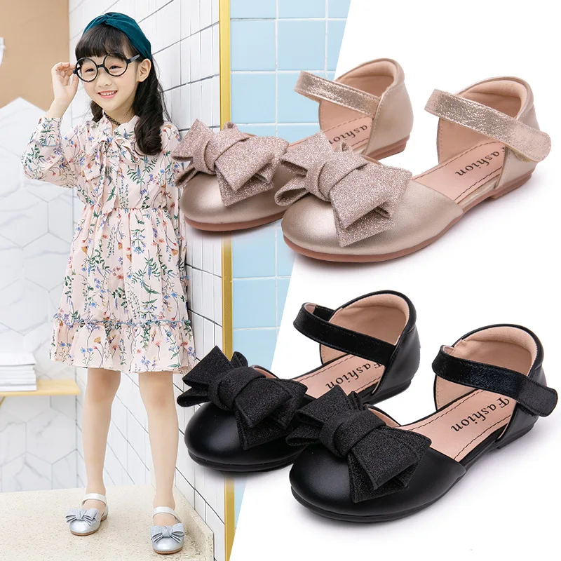 

Fashion Bow Girl Dress Beach Shoes For Children Kids Summer Sandals 2021 Princess Flat Shoes 3 4 5 6 7 8 9 10 11 12 Years