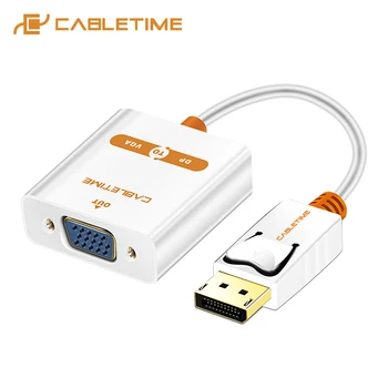 

CABLETIME DisplayPort To VGA 1080P Adapter DP To VGA Converter Displayport VGA M/F for Macbook Projector laptop HDTV Camera C082