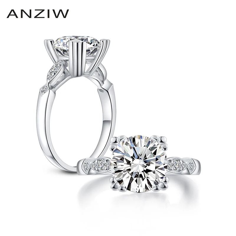 ANZIW 3.0 Carat Round Cut Ring Simulated Diamond Engagement Wedding Sterling Silver Cat Claws Prongs Jewelry for Women | Украшения и