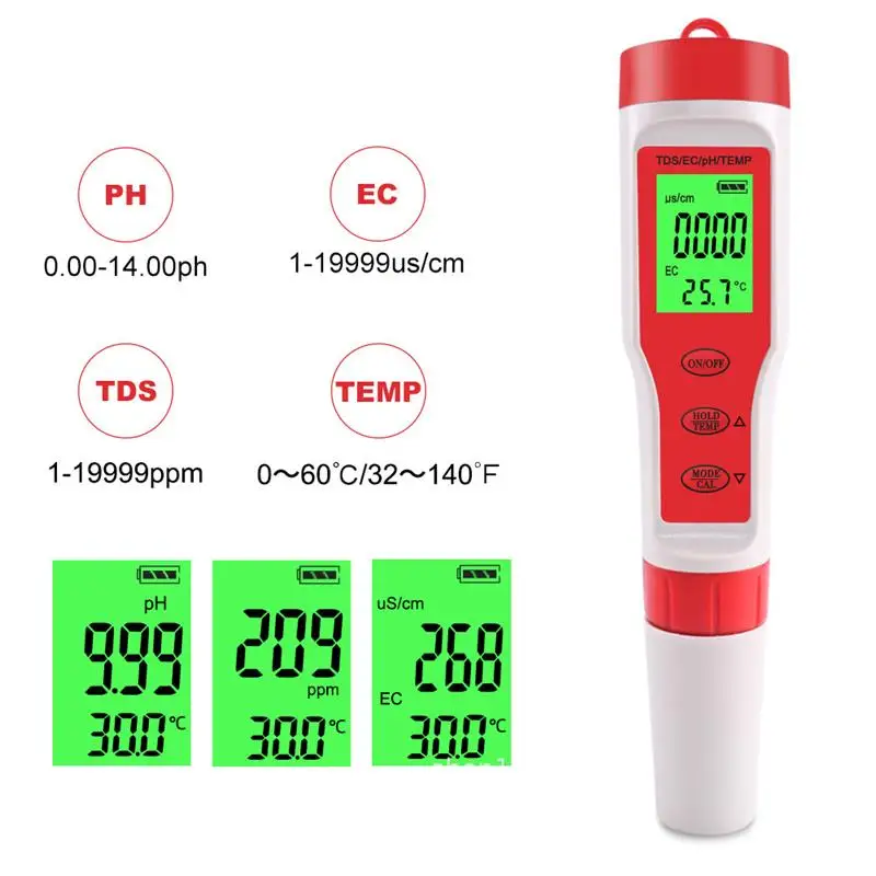 4-In-1 Water Quality Tester PH Meter PH/TDS/EC/Temperature Digital Water Quality Tester For Pools Drinking Water Aquarium
4-In-1 Water Quality Tester PH Meter PH/TDS/EC/Temperature Digital Water Quality Tester For Pools Drinking Water Aquarium
