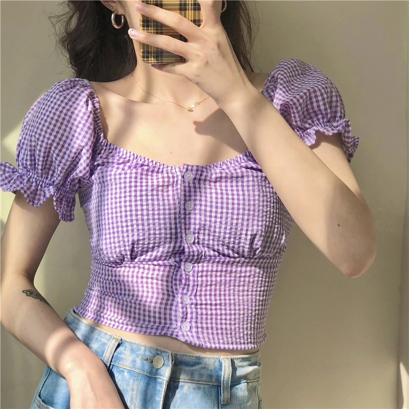 ZOSOL WOMEN'S Fashion South Korea CHIC Summer Square Collar French Tops Sense of Design Non-mainstream Plaid Shirt
ZOSOL WOMEN'S Fashion South Korea CHIC Summer Square Collar French Tops Sense of Design Non-mainstream Plaid Shirt