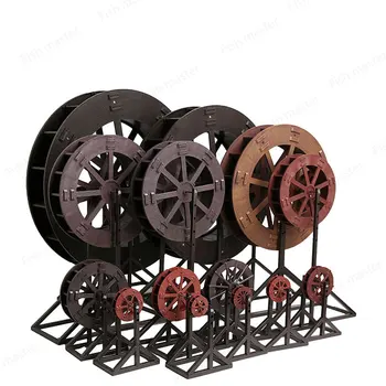 나무 물레 방아 수송 둥근 나무 풍차 풍수 정원 장식품, 만든 물 터빈 장식품, 가짜 산 분수 상품 이미지