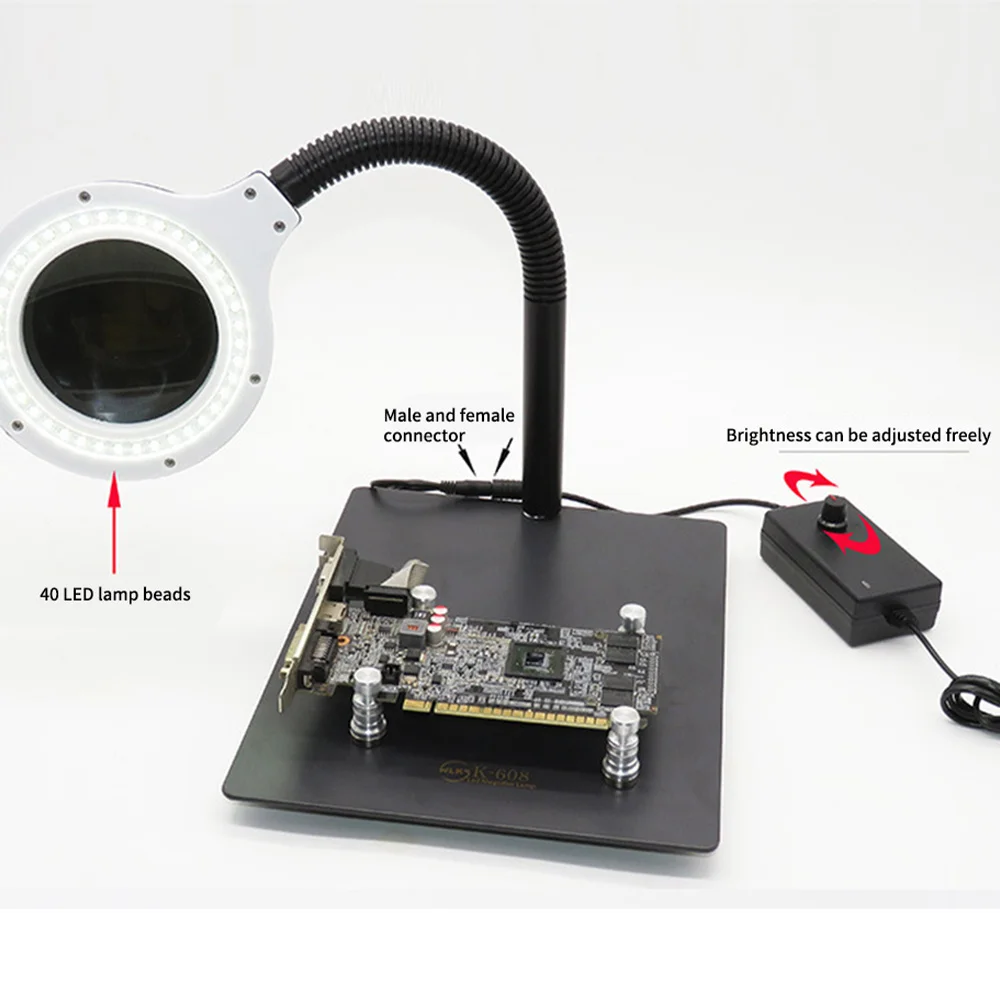 Desktop Flexible Magnifying Glass Lamp Circuit Board Fixture Electronic Maintenance For Reading Rework Soldering 608C
Desktop Flexible Magnifying Glass Lamp Circuit Board Fixture Electronic Maintenance For Reading Rework Soldering 608C