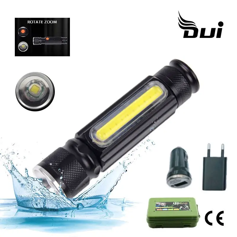 DUI XML T6 + COB Многофункциональный USB Перезаряжаемый флэш-светильник фонарь рабочее