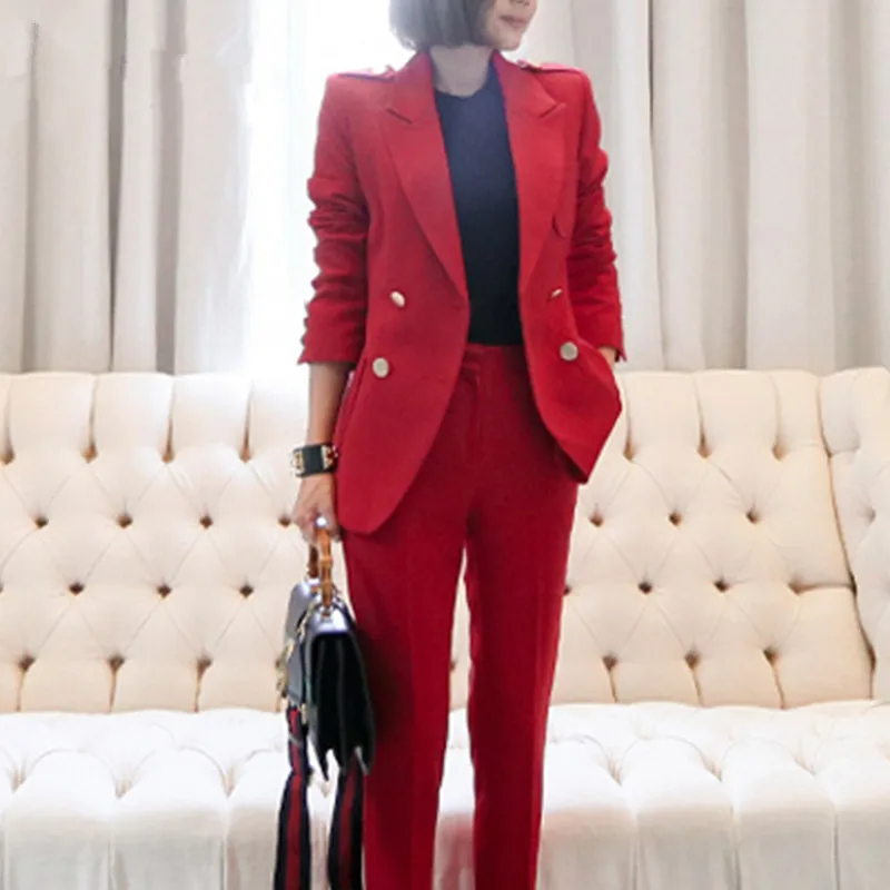 2 Pieces Set Women's Suit Autumn Red Elegant Fashion Double Button OL Notched Bussines Office Lady Blazer Pants Suits
2 Pieces Set Women's Suit Autumn Red Elegant Fashion Double Button OL Notched Bussines Office Lady Blazer Pants Suits