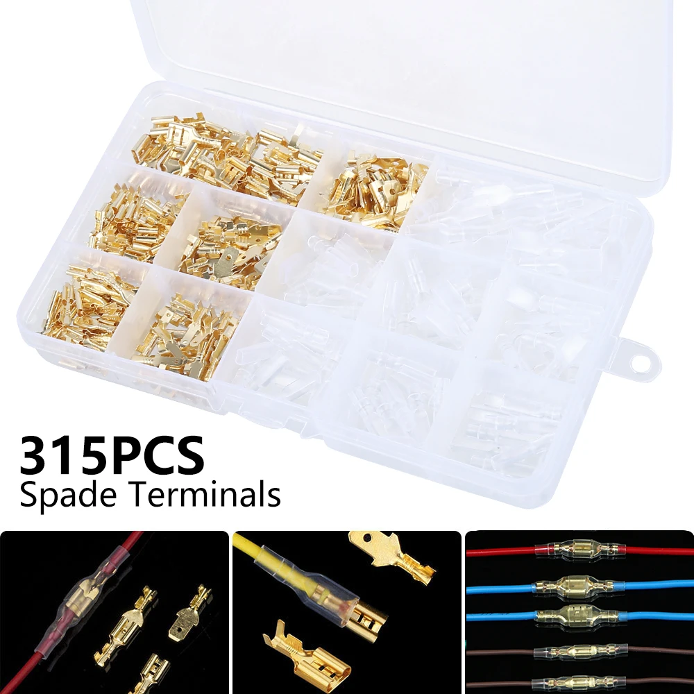 315Pcs Insulated Male Female Wire Connector 2.8/4.8/6.3mm Electrical Wire Crimp Terminals Spade Connectors Assorted Kit
315Pcs Insulated Male Female Wire Connector 2.8/4.8/6.3mm Electrical Wire Crimp Terminals Spade Connectors Assorted Kit