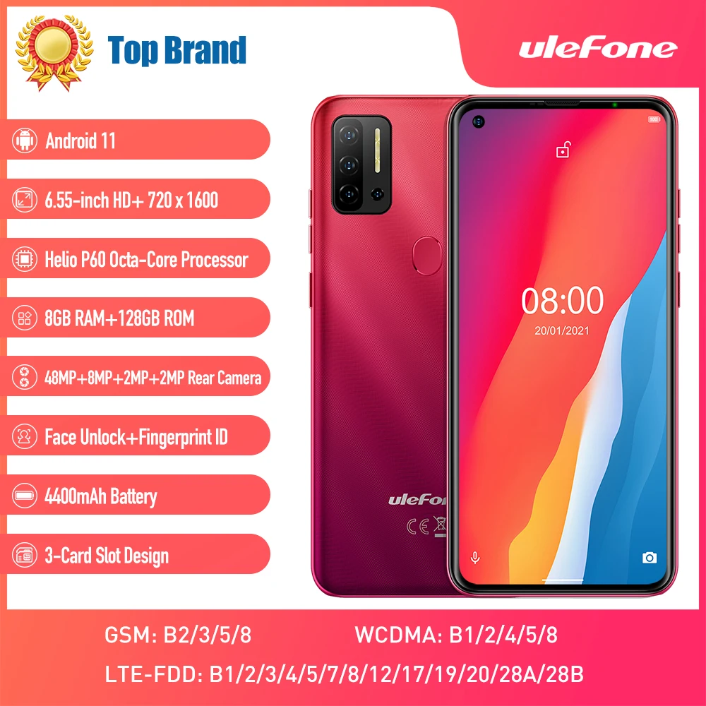 Global Version Ulefone Note 11P 6.55" 4G Mobile Phone Android 11 Octa Core Smartphone 8G+128G Cellphone 48MP Rear Camera 4400mAh |