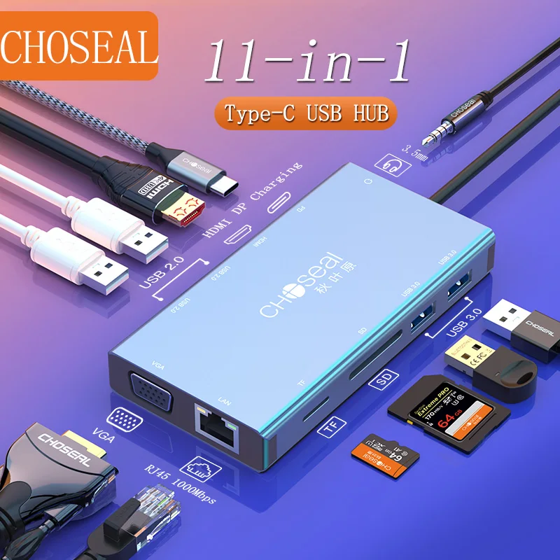 Choseal USB C Hub 11 in 1 USB C Adapter with Ethernet 4K USB C to HDMI For Mac Pro Galaxy S10 USB-C Converter Thunderbolt
Choseal USB C Hub 11 in 1 USB C Adapter with Ethernet 4K USB C to HDMI For Mac Pro Galaxy S10 USB-C Converter Thunderbolt