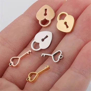 

10PCS/Lot Mirror Polished Stainless Steel Charms Love Heart Lock Pendant Key Charms For DIY Neckalce Bracelet Jewelry Makings