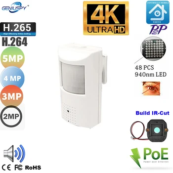 8MP 5MP 4MP 3MP 2MP fPOE IR 940nm Pir 모션 감지기 핀 홀 카메라, Pir 스타일 Ip 카메라 은밀한 POE IP 카메라 마이크 오디오