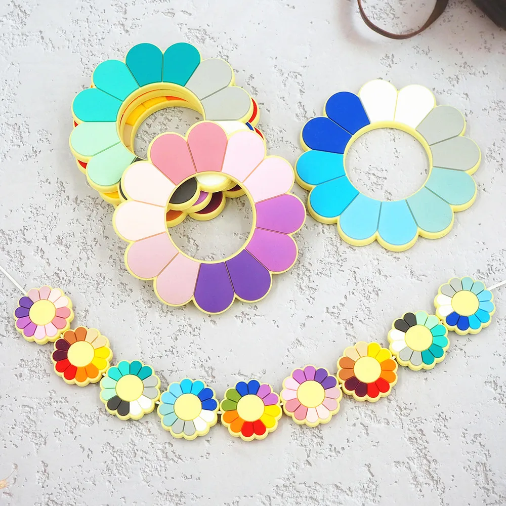 

Chenkai 5PCS Silicone Flower teether Baby Round Shaped Beads Teething BPA Free DIY Sensory Chewing Toy Accessories