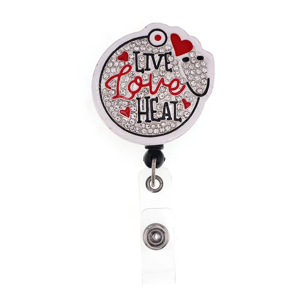 

Sparkly Medical Rhinestone Live Love Heal Retractable ID Nurse Badge Reel/Holder for Nurse Accessories