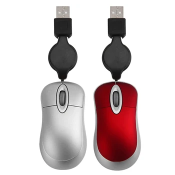 

2x Mini USB Wired Mouse Retractable Cable Tiny Small Mouse 1600 DPI Optical Compact Travel Mice for Windows 98 2000 XP Vista Ve