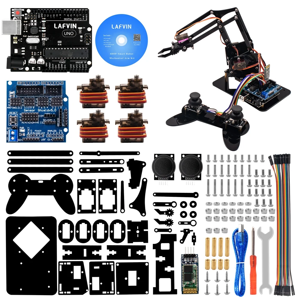 LAFVIN 4DOF Acrylic Toys Robot Mechanical Arm Claw Kit for Arduino UNO R3 DIY Robot with CD Tutorial
LAFVIN 4DOF Acrylic Toys Robot Mechanical Arm Claw Kit for Arduino UNO R3 DIY Robot with CD Tutorial