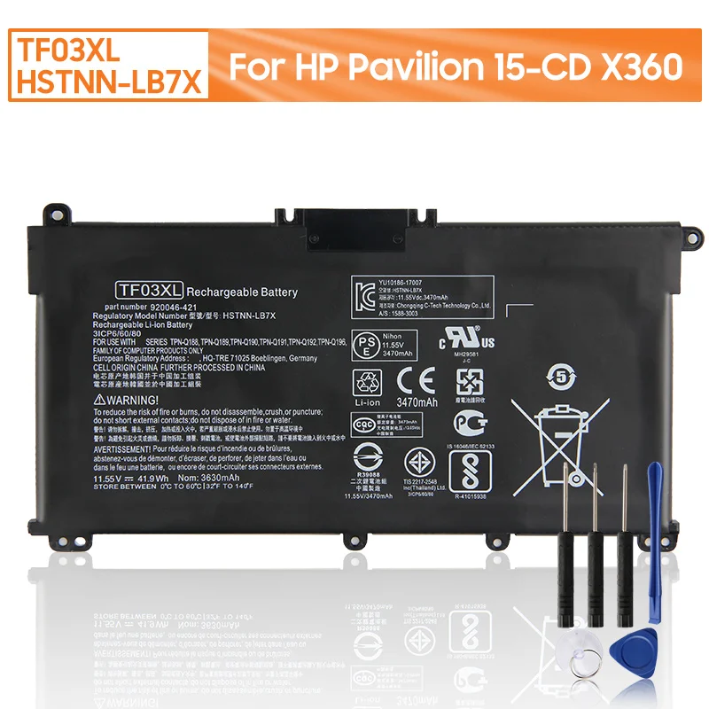 Original Replacement Battery TF03XL For HP TPN-C131 Q188 Q189 Q188 Q190 Q191 Q201 HSTNN-LB7X Authentic Battery 3630mAh With Tool
Original Replacement Battery TF03XL For HP TPN-C131 Q188 Q189 Q188 Q190 Q191 Q201 HSTNN-LB7X Authentic Battery 3630mAh With Tool
