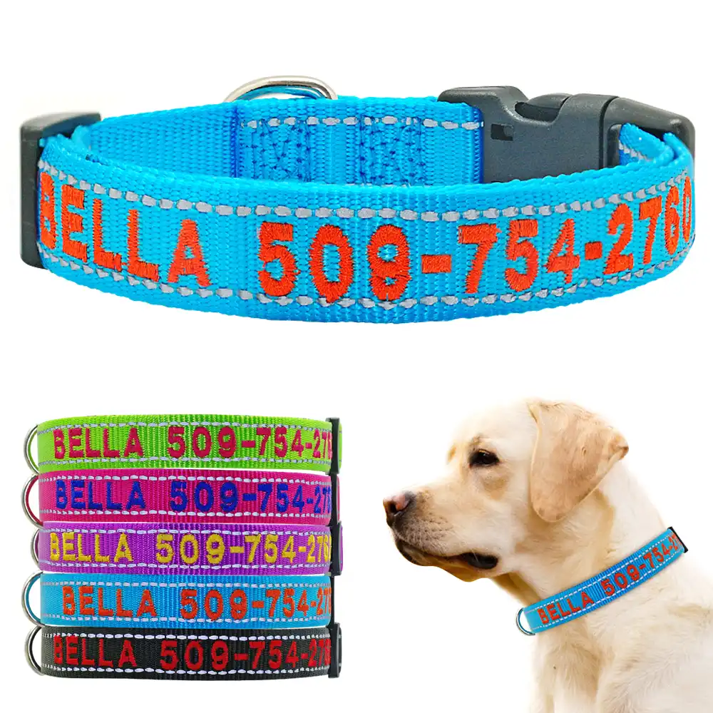 dog collars with names embroidered on them