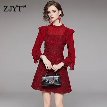 High Quality Runway Designer Women Autumn Clothing Long Sleeve Ruffle Patchwork Elegant Tweed Woolen Dress Party Vestidos
High Quality Runway Designer Women Autumn Clothing Long Sleeve Ruffle Patchwork Elegant Tweed Woolen Dress Party Vestidos