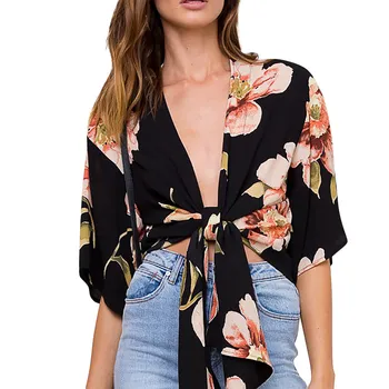Plus Size Sexy Women Blouse Deep V-Neck Floral Print Blouse Frenulum Bow Short Kimono Cardigan Blouse blusas mujer de moda 2019
Plus Size Sexy Women Blouse Deep V-Neck Floral Print Blouse Frenulum Bow Short Kimono Cardigan Blouse blusas mujer de moda 2019