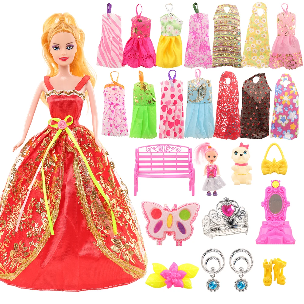 New Fashion Handmade 27 Items/Lot With Gift Box Kids Toys =1 Doll + 15 Dresses Clothes +11 Doll Accessories For Barbie Dressing
New Fashion Handmade 27 Items/Lot With Gift Box Kids Toys =1 Doll + 15 Dresses Clothes +11 Doll Accessories For Barbie Dressing