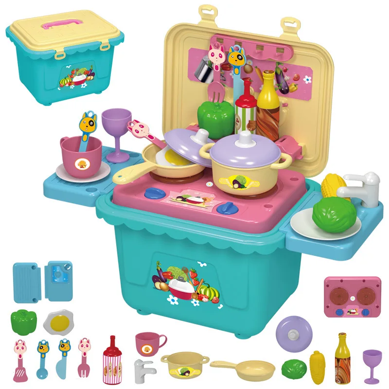 Children Play House Kitchen Toy GIRL'S And BOY'S Cook Cooking Kitchenware Model Barbecue Suitcase Set Baby