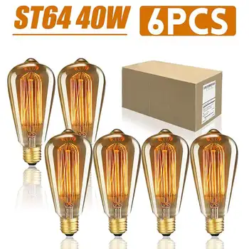 6PCS/Box ST64 E27 LED 40W Dimmable Edison Bulbs Antique Vintage Filament Incandescent Light Lamp 2200K AC220V
6PCS/Box ST64 E27 LED 40W Dimmable Edison Bulbs Antique Vintage Filament Incandescent Light Lamp 2200K AC220V