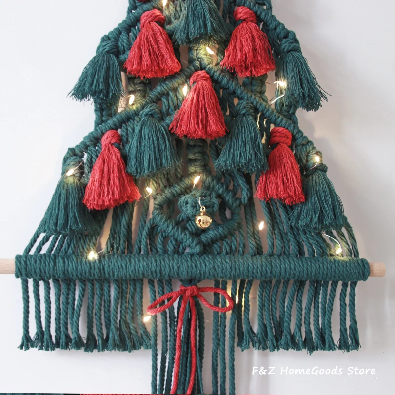 Bohemian Christmas Tree - Handwoven Macrame Wall Hanging with Bells & Lights 4 Hbc1476b1a5854d62a73773cc02279983g