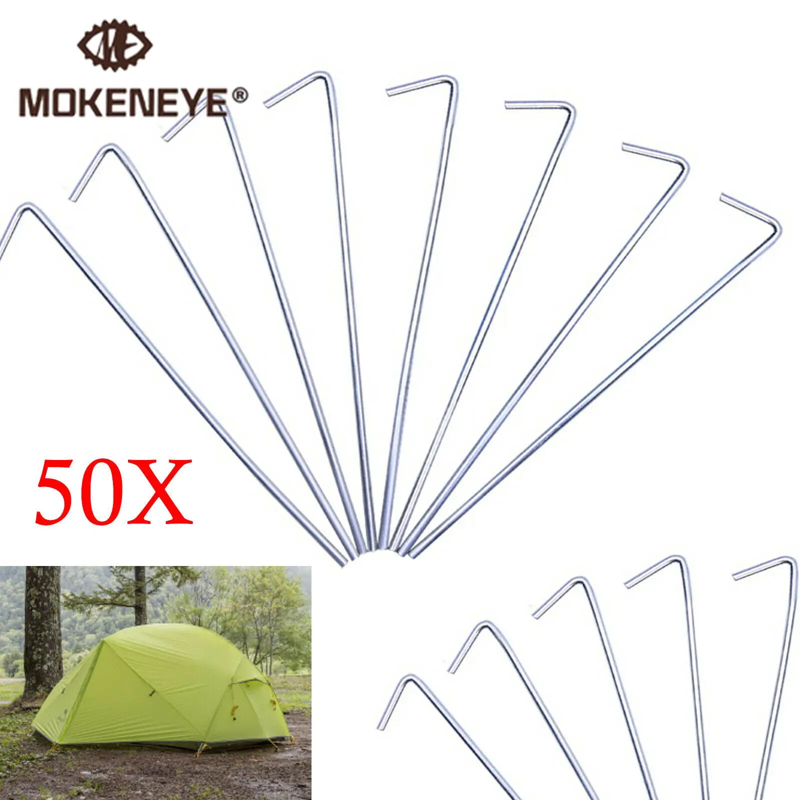 MOKENEYE Tent Accessories Sliver Color 50Pcs 20cm Galvanized Steel Tent Peg Stake Pin Tent Nail Camping Hiking Travel Tool
MOKENEYE Tent Accessories Sliver Color 50Pcs 20cm Galvanized Steel Tent Peg Stake Pin Tent Nail Camping Hiking Travel Tool