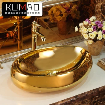 Ceramic Gold Oval Table Basin Art Basin European-Style Bathroom Inter-Platform Basin Washbasin Modern Retro Hand Washing Sink
Ceramic Gold Oval Table Basin Art Basin European-Style Bathroom Inter-Platform Basin Washbasin Modern Retro Hand Washing Sink