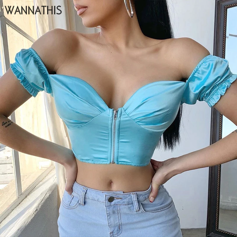 WannaThis Blue Satin Crop Tops Short Sleeve Ruffles Front Zipper V-Neck Sexy Party Tank Tops Ruched Women Elegant Summer 2020New
WannaThis Blue Satin Crop Tops Short Sleeve Ruffles Front Zipper V-Neck Sexy Party Tank Tops Ruched Women Elegant Summer 2020New
