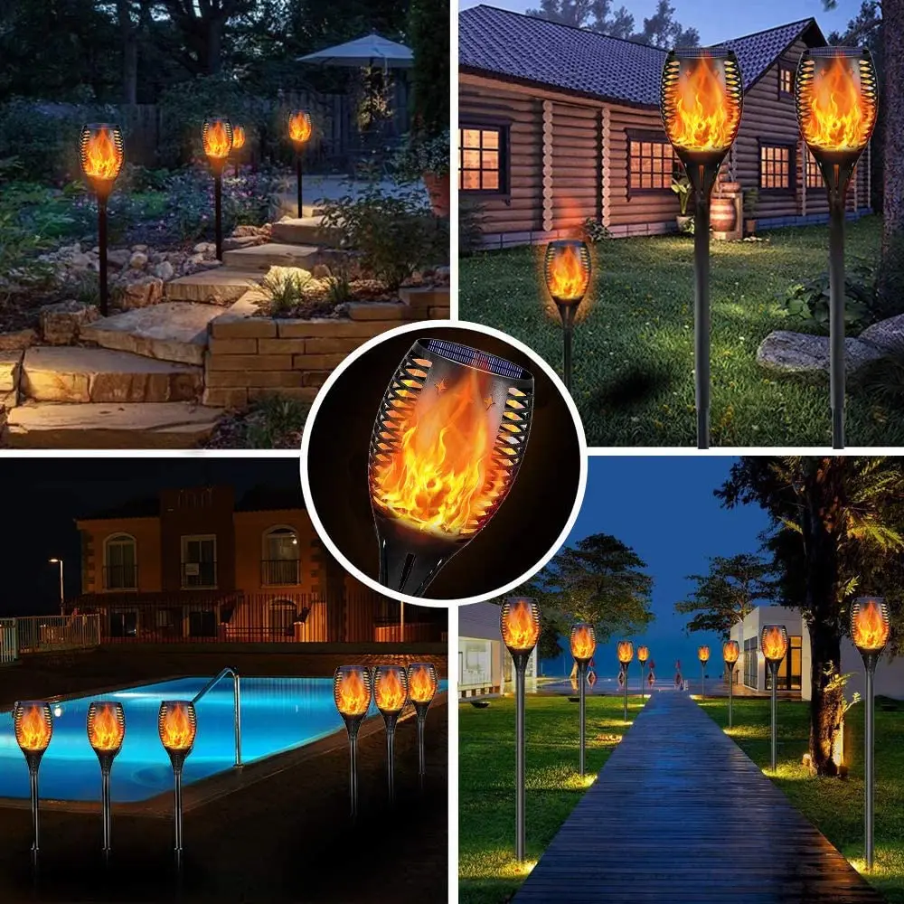 Фото Solar Light Control Flame Dance Outdoor Waterproof 33 LED Garden Torch Lamp for Courtyard Balcony | Лампы и освещение