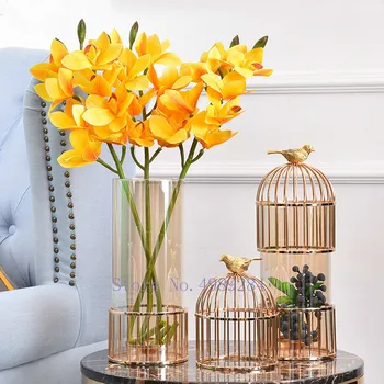 Creative Nordic metal Gold Imitation bird cage glass vase Modern home decoration Flower arrangement Crafts ornaments wedding 
Creative Nordic metal Gold Imitation bird cage glass vase Modern home decoration Flower arrangement Crafts ornaments wedding