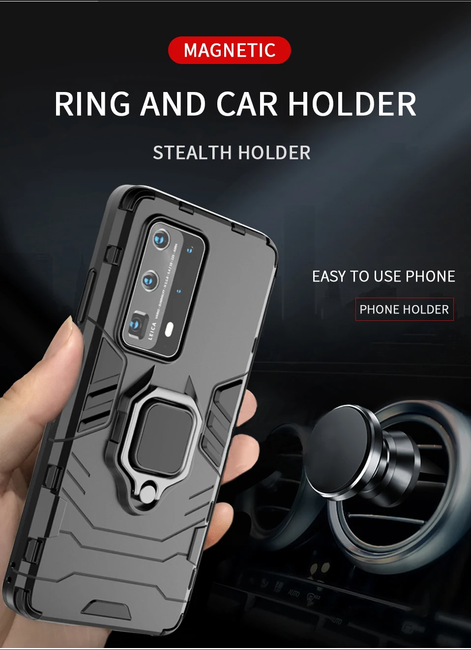Luxury Armor Cover Phone Case For Huawei P40 Lite E y6 y7 2019 Honor 8i 10i 20i 8S 20 Pro Nova 5 Car Stand Ring Holder Back Case (6)