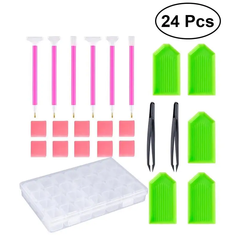 24pcs 5D Diamond Painting Embroidery Set Diamond Cross Stitch DIY Tools including Pens Trays Twezzers Glues and Storage Case
24pcs 5D Diamond Painting Embroidery Set Diamond Cross Stitch DIY Tools including Pens Trays Twezzers Glues and Storage Case