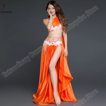 

Women Oriental Top Bellydance Costume Set Eastern Outfits Bra Belt Skirt 3 Pcs Sexy Belly Dance Skirt Bead Carnival