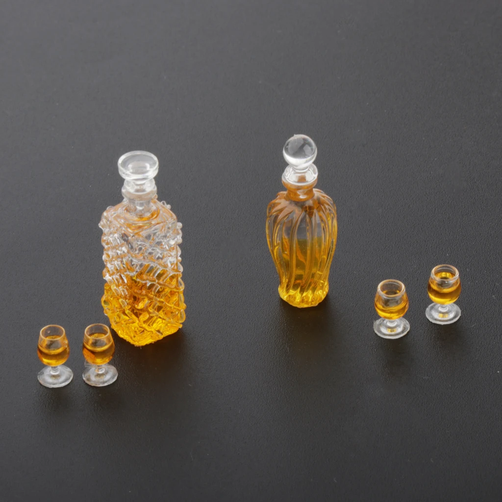 2Pcs Miniature Wine Bottles & 4Pcs Cups 1/12 Dollhouse Kitchen Dinning Room Table Decoration Accessories 2Pcs Miniature Wine Bottles & 4Pcs Cups 1/12 Dollhouse Kitchen Dinning Room Table Decoration Accessories