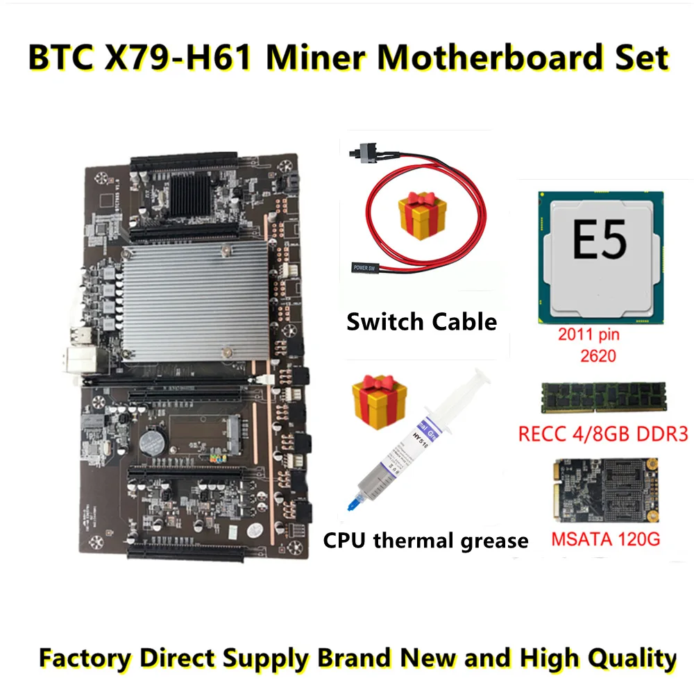 Разъем для материнской платы X79-H61 LGA 2011 майнинга ЦПУ 5 слотов PCIe PCI-E Express 3 0 X8 DDR3