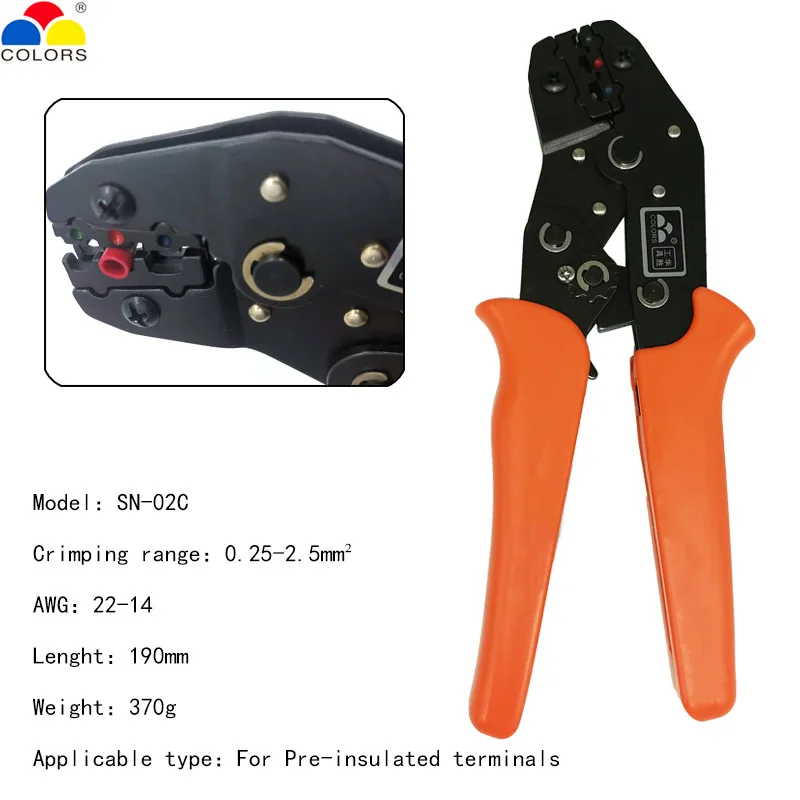 SN-02C Crimping Pliers Insulated Cold-pressed Terminal Set 0.25-2.5mm2 22-14AWG Manual Tool For Automatically Adjusting Insulate
SN-02C Crimping Pliers Insulated Cold-pressed Terminal Set 0.25-2.5mm2 22-14AWG Manual Tool For Automatically Adjusting Insulate