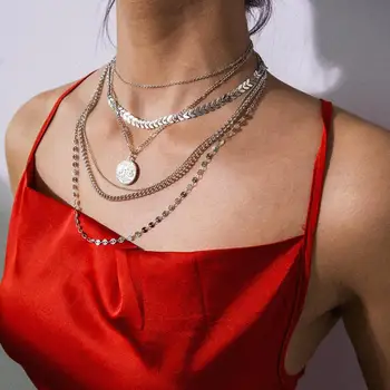 Coin Sequins Pendant Necklaces for Women 2019 Gold/silver color Multi Layered Fish Bone Chain Neck Choker Punk Jewelry
Coin Sequins Pendant Necklaces for Women 2019 Gold/silver color Multi Layered Fish Bone Chain Neck Choker Punk Jewelry