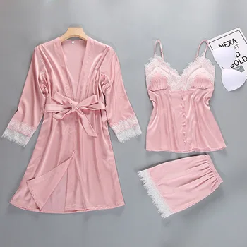 Women Pyjamas Lace Sexy 3PC Sleepwear Female Summer Satin Pajamas for Women Pijama Kimono High Quality Elegant Silk Pajamas
Women Pyjamas Lace Sexy 3PC Sleepwear Female Summer Satin Pajamas for Women Pijama Kimono High Quality Elegant Silk Pajamas