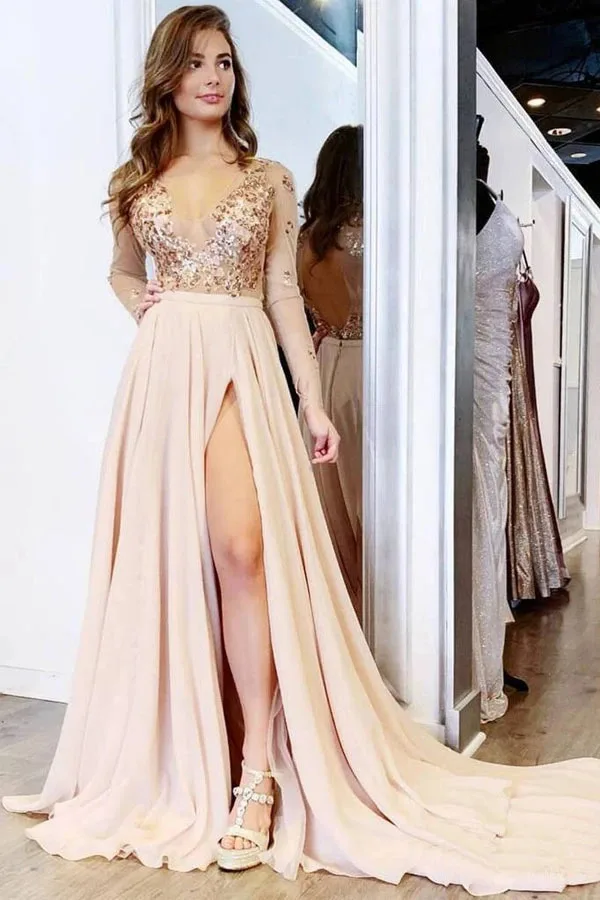 New Gorgeous Long Prom Dresses 2020 V-Neck Long Sleeves Floor Length Beading Chiffon Evening Dresses Robe de soriee
New Gorgeous Long Prom Dresses 2020 V-Neck Long Sleeves Floor Length Beading Chiffon Evening Dresses Robe de soriee