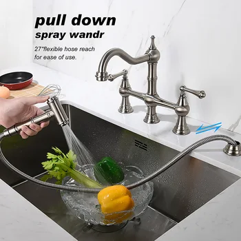Bathroom Hot Cold Water Swivel Handles Brass Tap Kitchen Sink Faucet with Pull-Out Side Spray
Bathroom Hot Cold Water Swivel Handles Brass Tap Kitchen Sink Faucet with Pull-Out Side Spray