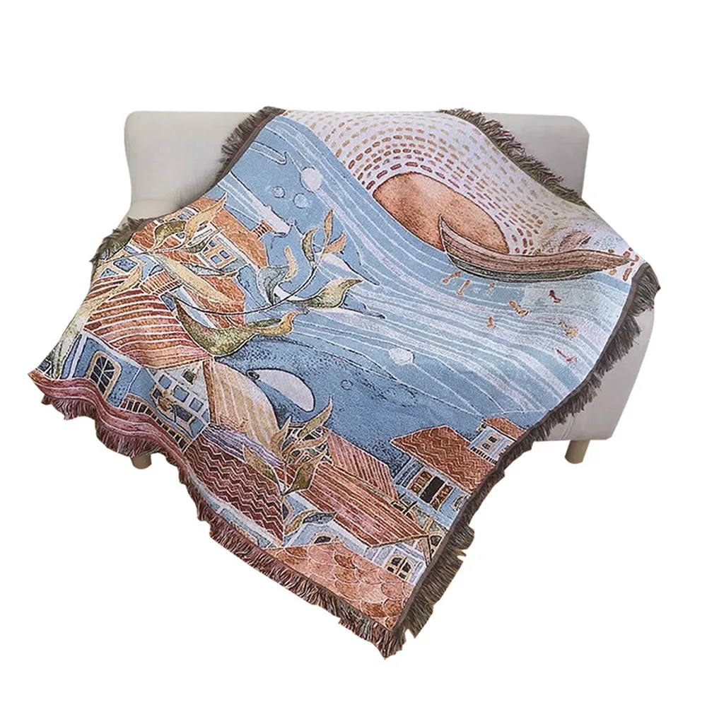 

Ocean Fishing Vintage Decoration Tapestry Village Jane Europe Leisure Outdoor Blanket Cotton Jacquard Home Sofa Covers Carpets