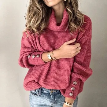 Scarf Collar Knitted Sweater Women Loose Large Size Lantern Sleeve Button Striped Warm Pullovers Jumpers Female 2020 Spring
Scarf Collar Knitted Sweater Women Loose Large Size Lantern Sleeve Button Striped Warm Pullovers Jumpers Female 2020 Spring