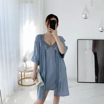 Fiklyc Spring And Summer Ice Silk Sexy Female Nightgown Two-Piece Suit Temptation With Chest Pad Strap Nightdress Thin
Fiklyc Spring And Summer Ice Silk Sexy Female Nightgown Two-Piece Suit Temptation With Chest Pad Strap Nightdress Thin