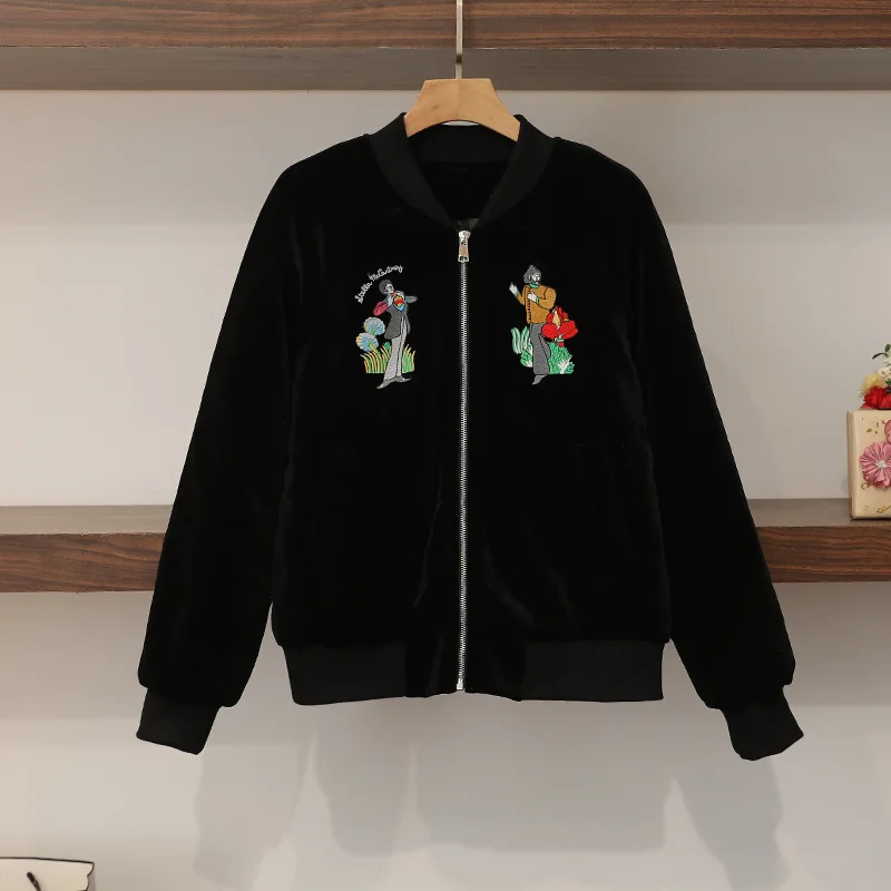 Autumn and Winter 2019 New Black Velvet Cartoon Embroidery Loose Pilot Jacket Bomber Jacket Black Coat
Autumn and Winter 2019 New Black Velvet Cartoon Embroidery Loose Pilot Jacket Bomber Jacket Black Coat